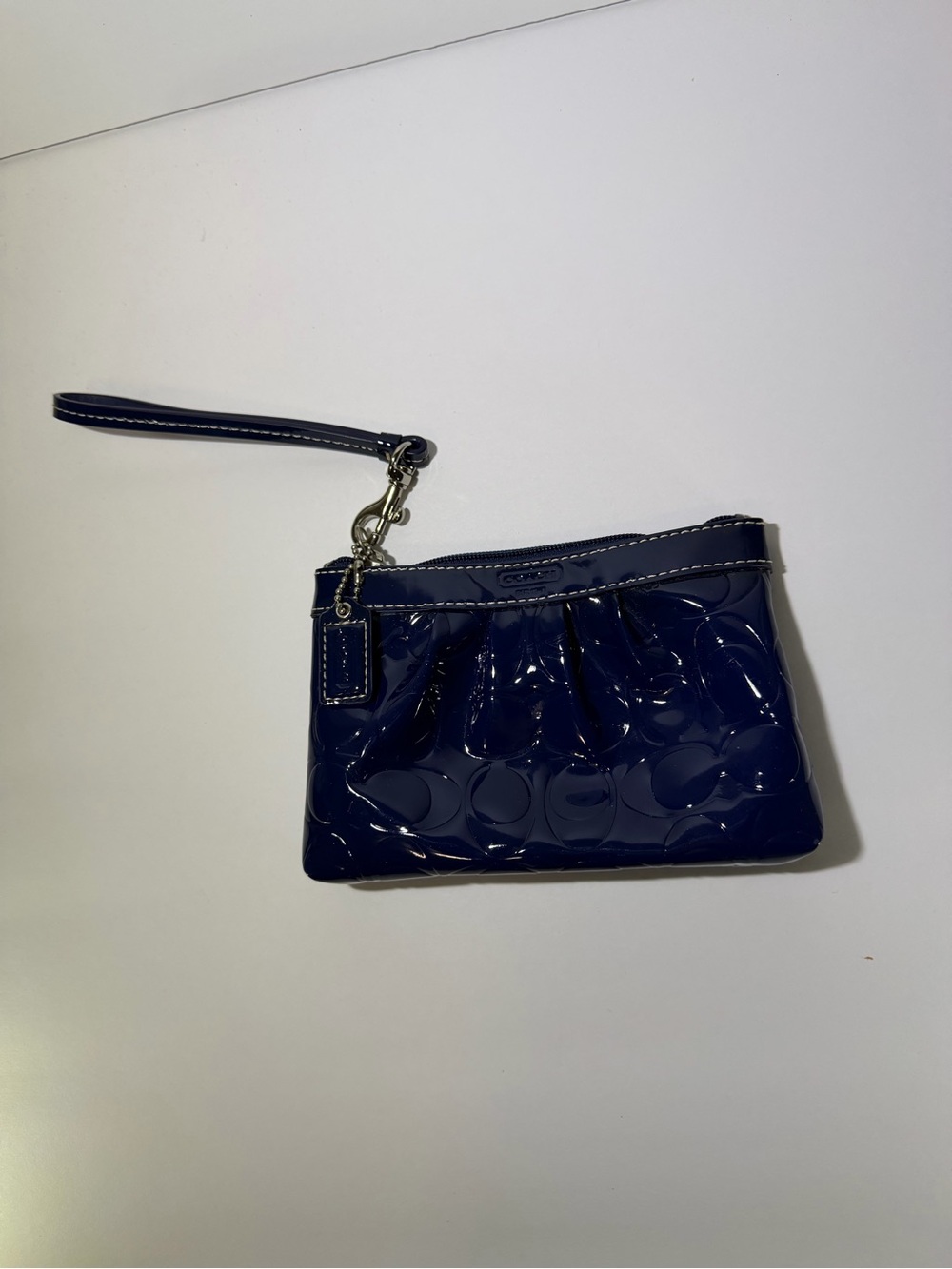 Coach Navy Patent Leather Signature Wristlet